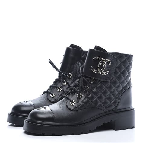 chanel new quilted leather combat boots zip lace|chanel rain boots size 36.5.